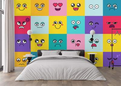 Smiley, cute emoji sticker set Wall mural