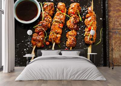 Teriyaki chilli beef sweet sticky skewers Wall mural