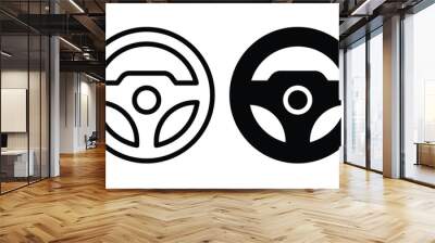 Steering wheel icon with outline and glyph style. Wall mural