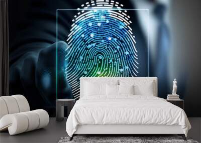 a fingerprint scan gives biometric identity and security access. - Generative AI Wall mural