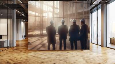 a team of businessmen and architects meeting outdoors on a construction site. Generative AI Wall mural