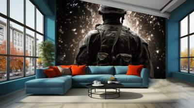 Army Soldier on black bokeh background. US Army concept wallpaper. Generative AI Wall mural