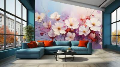 Artistic Floral Painting of Delicate Spring Flowers in Pastel Tones, Perfect for Elegant Backgrounds Wall mural