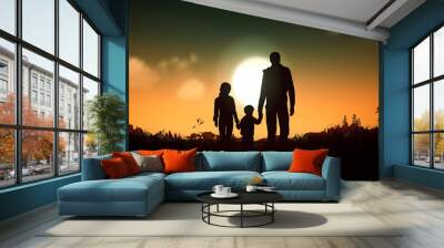 Family concept: family at sunset background. Generative AI Wall mural