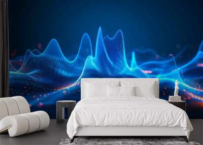 Futuristic blue sound wave visualization depicting an equalizer's dynamic rhythm, perfect for representing voice recognition and audio technology concepts Wall mural