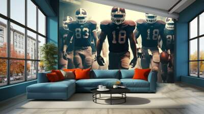 Game On: American Football Players Ready for Kickoff Going to Play Their Match. Generative AI Wall mural