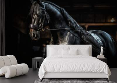 Hackney show horse, captured in a classic driving competition, showcasing its striking presence, elegant gait, and refined form. image captures the grace and power of this iconic breed. Generative AI Wall mural