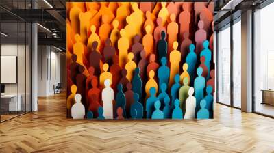 Multicolored Paper Cutouts of Human Figures Representing Diversity and Inclusion in Community and Society Wall mural