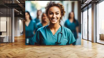 Portrait of Young Nursing Student with Hospital Team Wall mural