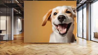 Puppy love: Delighted smiling dog happy with food meal. Generative AI Wall mural