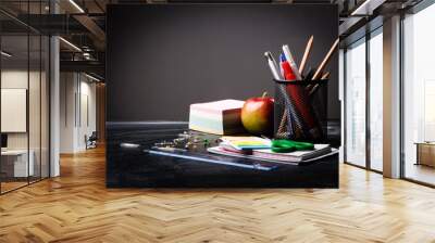 school supplies on the background of blackboard Wall mural