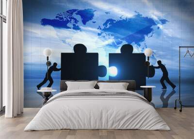 World Business teamwork puzzle pieces Wall mural