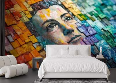 A Mosaic Portrait Constructed from Money Wall mural