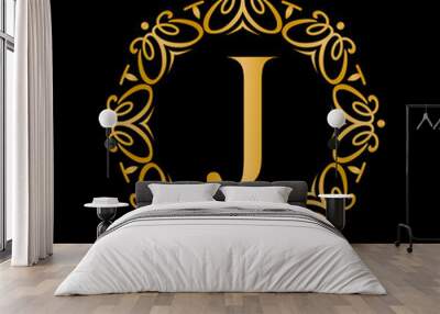 gold beauty logo and luxury letter J Wall mural