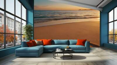 Beautiful beach sunrise with clear sky and sunlight. Wall mural