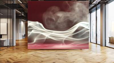 Radiant white smoke abstract background curls languidly over a crimson floor. Wall mural