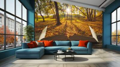 Autumn forest on the pages of book Wall mural