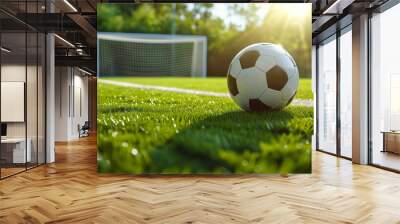 textured soccer game field with ball in front of the soccer goal Wall mural