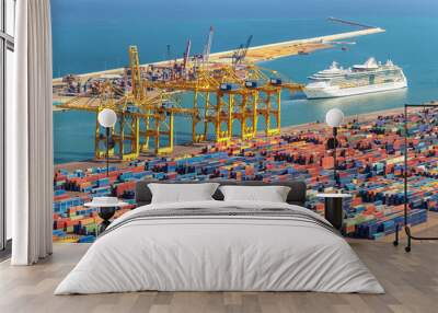 Aerial view of cargo container logistic port concept of transportation import and export. Wall mural