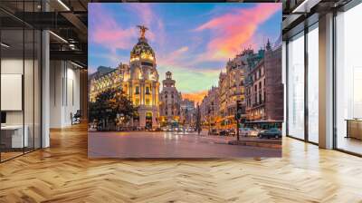 Madrid city skyline gran via street twilight , Spain Wall mural