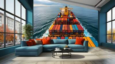 The ship is filled with many containers of different colors Wall mural