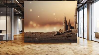 A Sandcastle Castle Stands Tall Against a Blurred Sunset Sky Wall mural