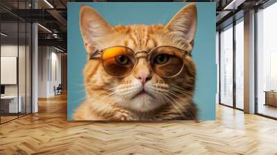 Close-up of a ginger cat wearing round glasses Wall mural