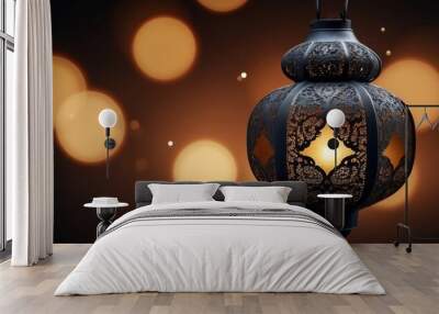 Ornate Metal Lantern with Warm Bokeh Background Wall mural