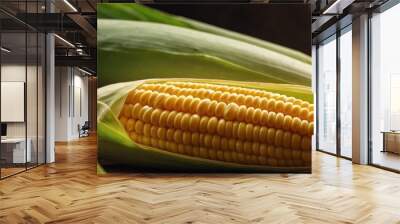 Ripe Ear of Corn with Husk Partially Removed Wall mural