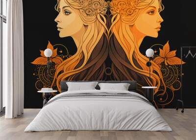 Gemini Zodiac Vector Art AI Generated Wall mural