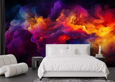 Abstract colorful, multicolored smoke spreading, bright background. AI Generative Wall mural