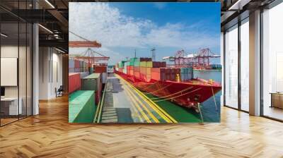 The Port, loading container on the Cargo ship Wall mural