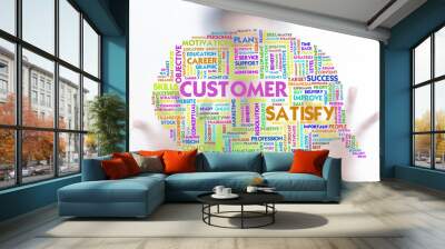 business man with business word cloud on the screen, business co Wall mural