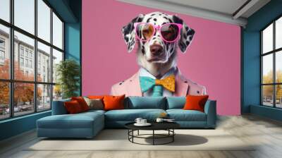 Portrait of Animal in fashion with pastel color background Wall mural