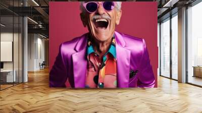 Portrait of Senior adult in colorful modern fashion and fun concept Wall mural