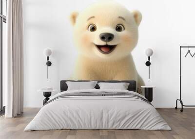 Realistic 3d render of a happy, furry and cute baby Polar bear smiling with big eyes looking strainght Wall mural