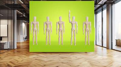 Wooden model in the row of wooden model with hand up idea concep Wall mural