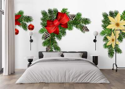 Christmas decorations with fir tree collection isolated Wall mural