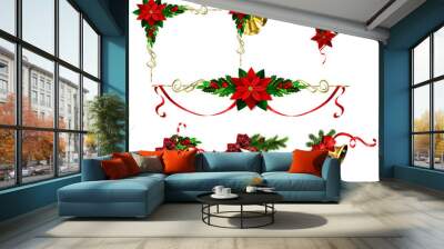 Christmas decorations with fir tree golden jingle bells Wall mural