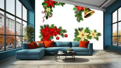 Christmas decorations with fir tree golden jingle bells Wall mural