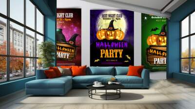 Halloween party flyer with pumpkins Wall mural