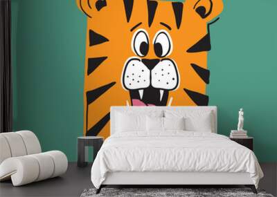 cute tiger head illustration as vector for baby tee print Wall mural