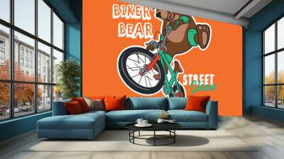 vector bear cycle rider illustration for kids tee Wall mural