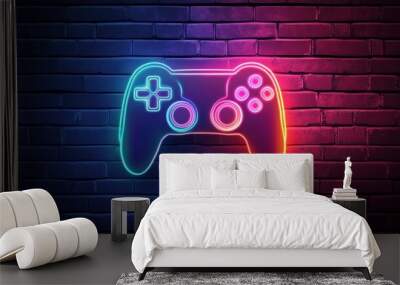 Neon Gaming Controller on Brick Wall Wall mural