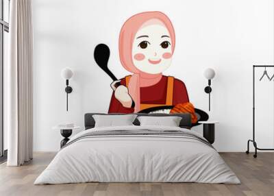 muslim cooking papaya salad,Logo woman Muslim Chef Wall mural