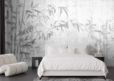 Bamboo leaves shadow on concrete wall, good for interior deisgn Wall mural