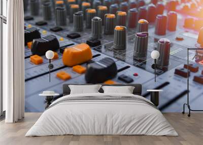 buttons equipment in audio recording outdoor studio of the orange sun flare colour Wall mural