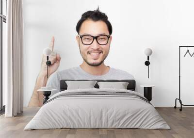 Closeup portrait of happy asian man face, isolated on white background with copy space. Wall mural