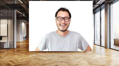 Closeup portrait of happy asian man face, isolated on white background with copy space. Wall mural