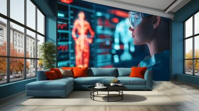 Futuristic Virtual STEM Classroom with Holographic Science Models Wall mural